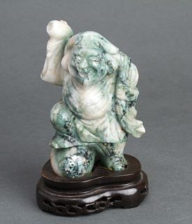 Chinese Immortal Carved Green Hardstone Sculpture