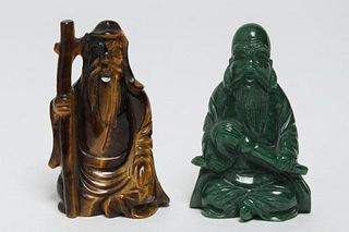 Chinese Carved Jade & Tiger Eye Figures, 2