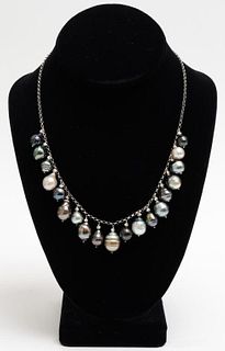 Silver Graduated Cultured Baroque Pearl Necklace