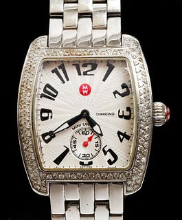 Michele Stainless Steel & Diamond Wrist Watch