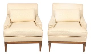 Louis XVI Manner Upholstered Slipper Chairs, Pair