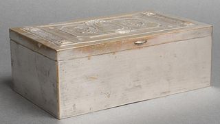 Early 20th C. Silver-Plate Hinged Lid Humidor