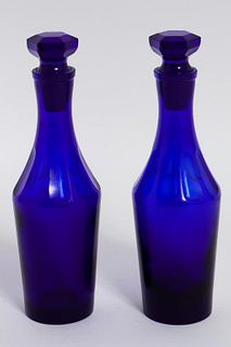 Cobalt Blue Glass Liquor Decanters, Pair