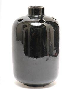 Black Ceramic Perforated Vase