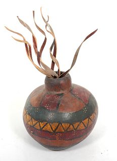 Southwestern Style Polychrome Gourd Floor Vase