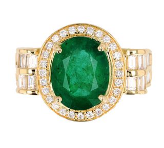 1950's Mid-Century Emerald & Diamond 14K Ring