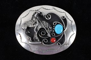 Navajo Silver End of The Trail Belt Buckle