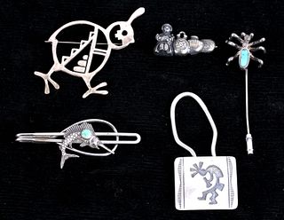 Navajo Sterling Silver Broaches, Tie & Key Clip