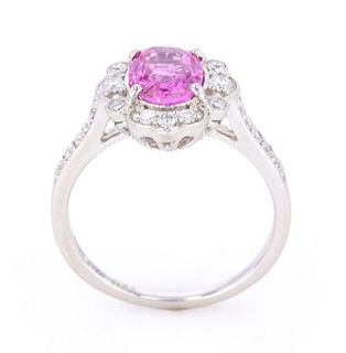 Purplish Pink Sapphire & VS1 Diamond PT950 Ring