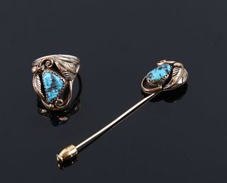Navajo 12k Gold Fill & Turquoise Pin & Ring