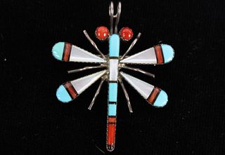 Navajo Silver & Multi Stone Dragonfly Pendant/Pin