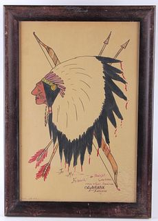 1932 Chief White Elk (Tenanana) Watercolor & Pen
