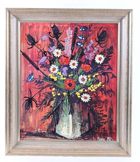 Original Pierre Mas Vase of Flowers Oil Painting