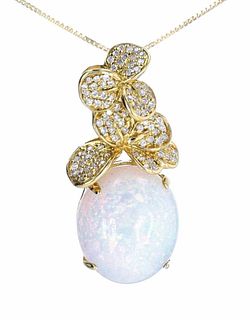 Diamond Set Floral & Ethiopian Opal 14K Necklace
