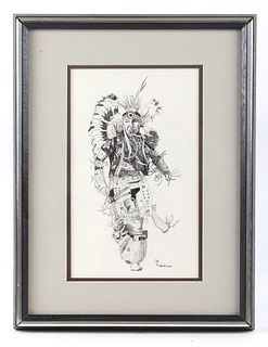 Original D Robertson Indian Dancer Pen & Ink Art