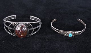 Navajo Old Pawn Silver Turquoise & Agate Bracelets