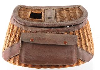 Montana Wicker Leather Wrapped Creel c Early 1900s