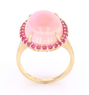 Pink Queen Conch Pearl & Pink Sapphire 14K Ring