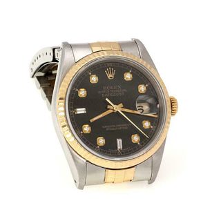 Rolex 10 Diamond Dial Steel 18k Gold Men's Watch