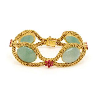 1.50ct Ruby Jade 18k YGold Fancy Bracelet