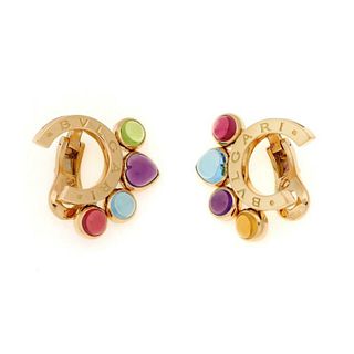 Bvlgari 8ct Multicolor Gems 18k Gold Earrings