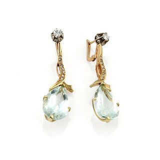 18.40ct Aquamarine & Diamond 18k Gold Earrings