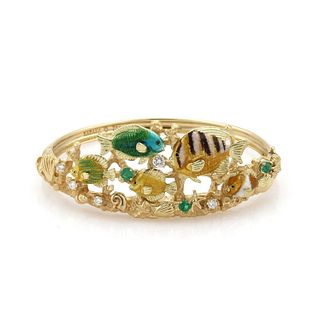 Diamonds & Emerald Enamel 18k Gold Bracelet