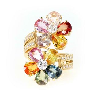 16.00ct Sapphire & Diamond 18k Gold Ring