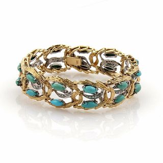 Diamonds & Turquoise 18k Two Tone Gold Bracelet
