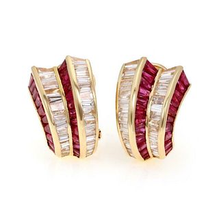 18k Yellow Gold 10.00ct Diamond & Ruby Earrings