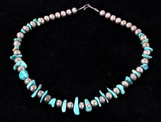 Navajo Turquoise & Sterling Silver Bead Necklace