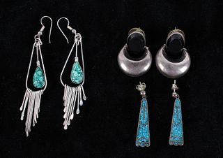 Native American Sterling & Onyx/Turquoise Earring
