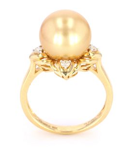 Golden South Sea Pearl 14K Diamond Ring