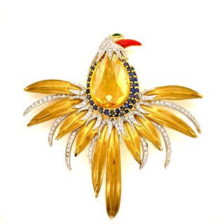 26.75ct Colorful Diamond Gemstone Bird Brooch