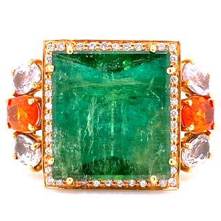 22ct Green Tourmaline Diamond Fire Opal Ring