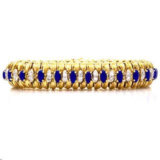 1960's Dia Blue Enamel Vintage Flexible Bracelet