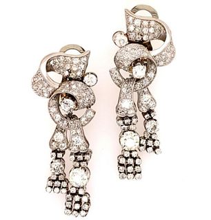 Art Deco Diamond Dangle Platinum Earrings