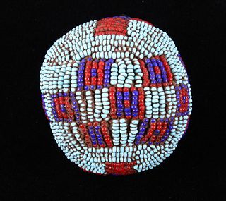 Sioux Fully Beaded Hide Game Ball c. 1900
