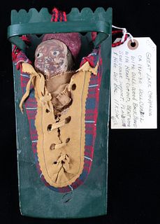 1920's Great Lake Chippewa Doll Cradle & Doll