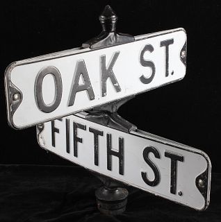 Oak St & Fifth St Sign Cast Iron Mounted Display