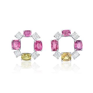 Multi-Colored Sapphire and Diamond Earrings
