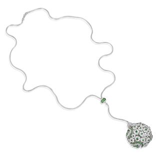 Prologue Contemporary Tsavorite and Diamond Flower Sphere Necklace