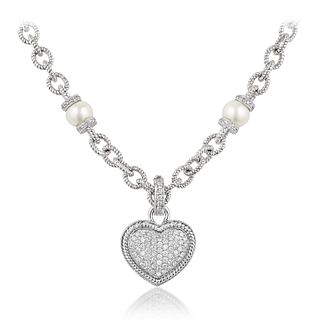 Diamond and Cultured Pearl Heart Necklace