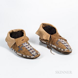 Pair of Southern Plains Beaded Hide Moccasins