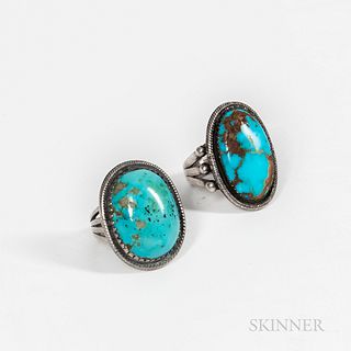 Two Navajo Silver Turquoise Rings
