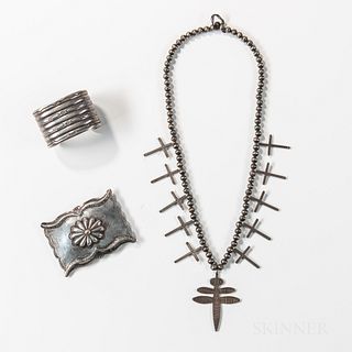 Navajo Silver Necklace, Bracelet, and Buckle