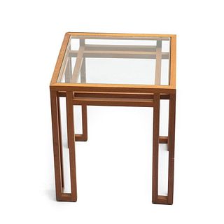 Mid Century School of Frank Llyod Wright Wood and Glass architectural design Table