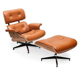 "Eames" Unsigned Lounge Chair with Ottoman