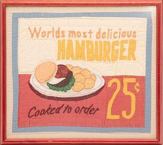Vintage hand Quilted Burger Sign