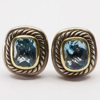 GIA David Yurman sterling silver, gold and topaz "albion" earrings